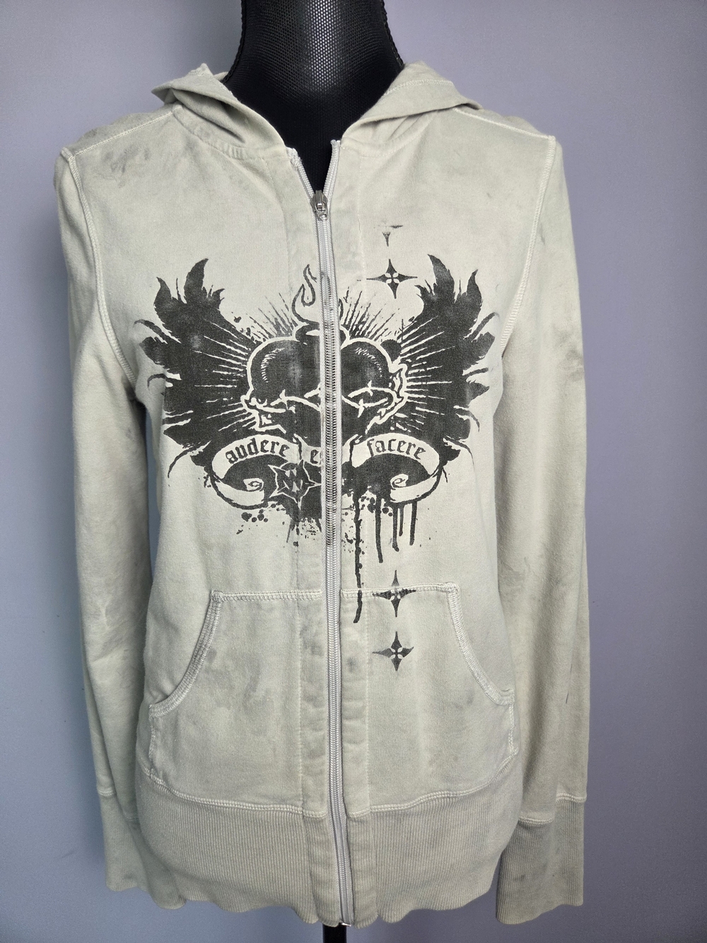 *RARE* Wornstar Audere Facere (To Dare To Do) Distressed Hoodie Y2K Grunge OOAK